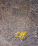 Raffaele Bueno, Camion pulitori, olio su tela, 2004, 50x40 cm